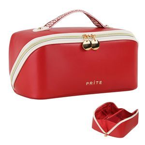 Makeup Bag For Women Travel Waterproof Vegan Leather Cosmetic Bag Open Flat🙀